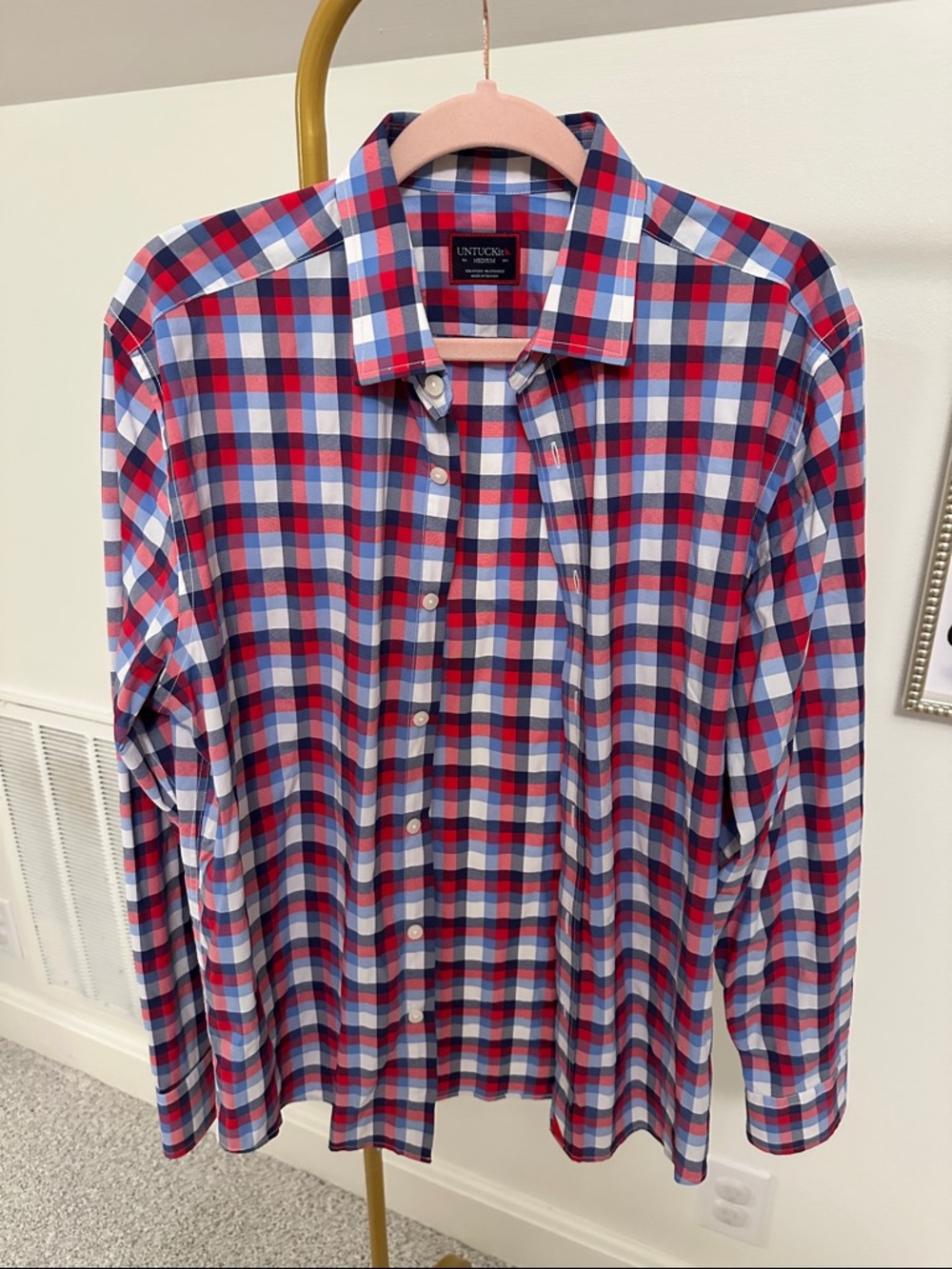 UNTUCKit Men's Red, Blue & White Plaid Button-Down Shirt